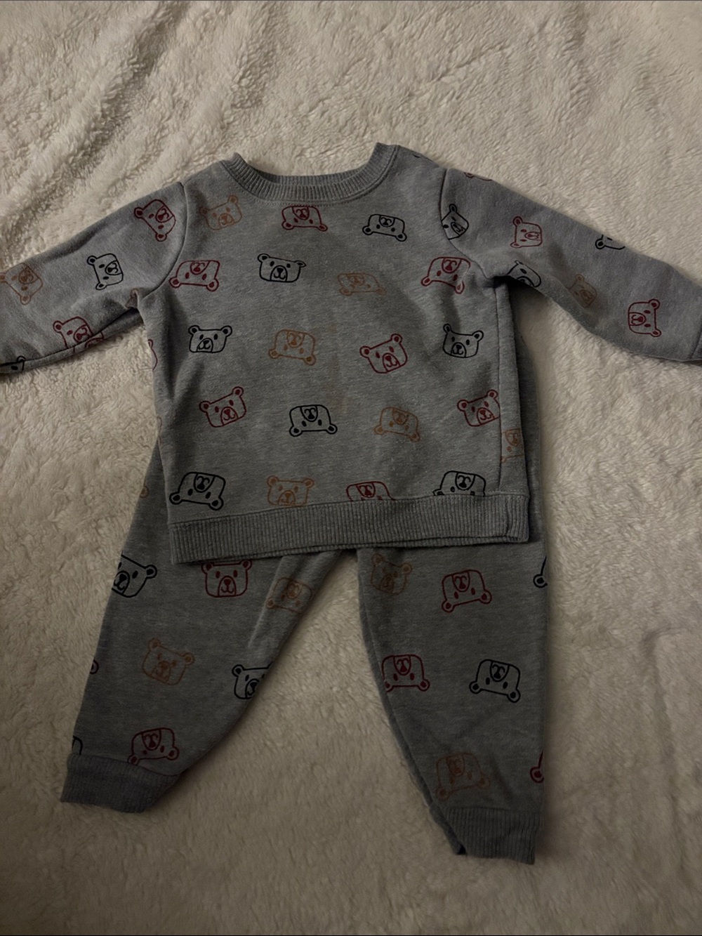 Garanimals Grey Bear Print Pajama Set with Multi-Color Accents